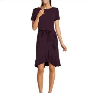 Calvin Klein Short Sleeve Ruffled Belted Tulip-Hem Faux Wrap Dress 16